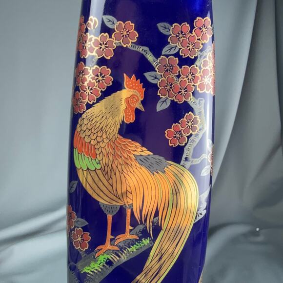 Vintage Ray Control Vase Cobalt Blue Gold Peacock Cherry Blossoms Accents - Picture 4 of 7